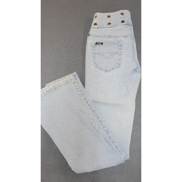 Revolt Jeans Womens 7/8 Mid Rise Bootcut Light Blue Denim - Punk Detail - Picture 3 of 9